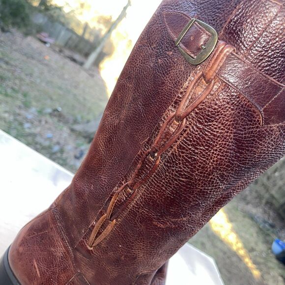 Vintage Civico 10 Brown Leather Riding Boots Women Sz 10 Braid Accent Side Zip - Picture 3 of 11